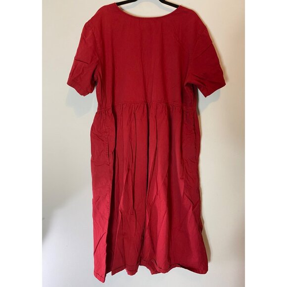 Silhouettes Red Button-Front Midi Dress Pockets100% Cotton Short Sleeves Size 18 - Picture 2 of 10